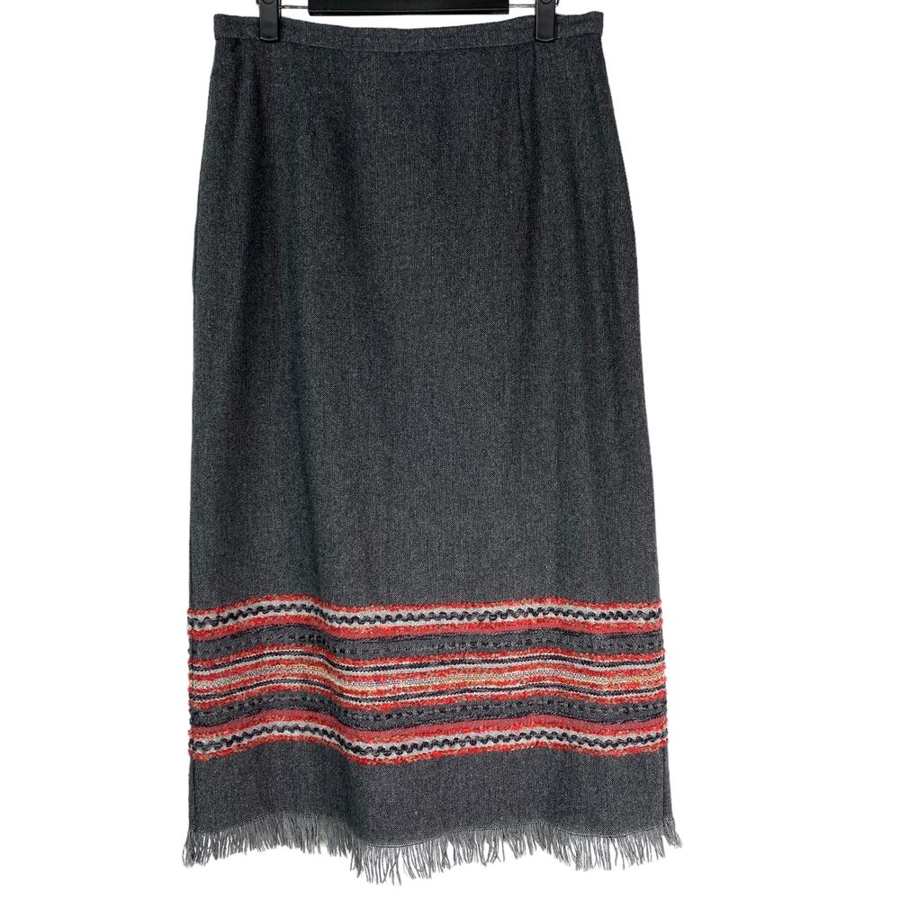 Vintage Y2K Skirt Long Wool Midi Skirt Size 10 P Gray Red Woven Sag Harbor Lined